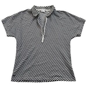 LACOSTE women's b&w striped high zip neck slim fit woven polo shirt, 38/M.